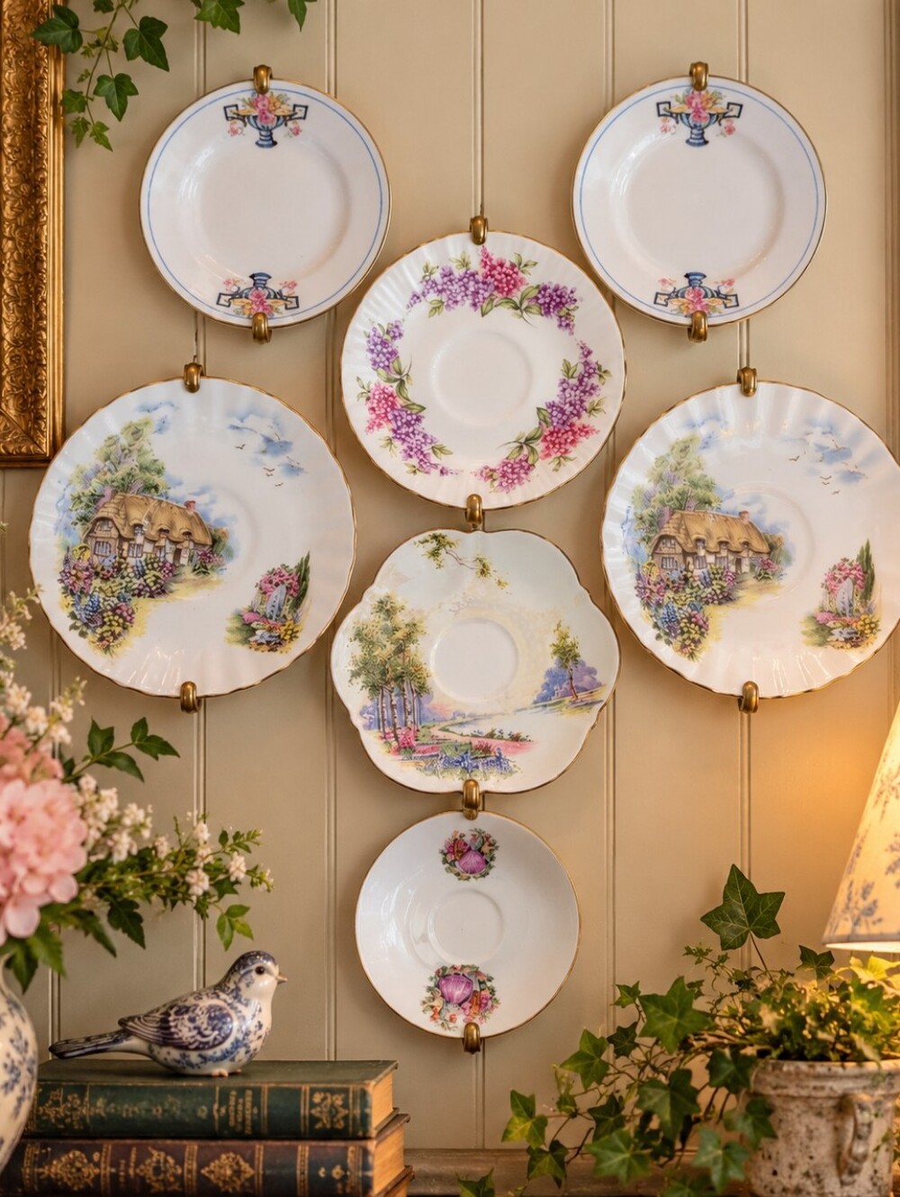 Vintage English Bone China & Floral Plate Wall Collection